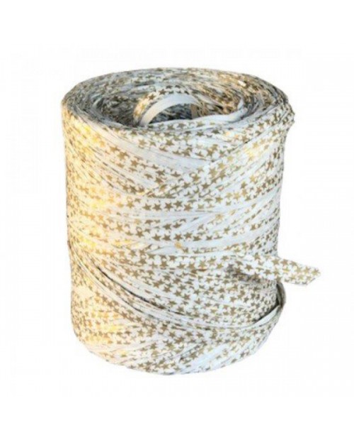 Cinta rafia blanca+estrellas oro 4mm x 200mt.     