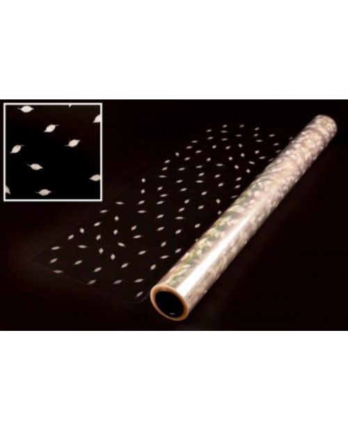 Rollo celofan hojitas pequeñas blanco 70x50mt.    