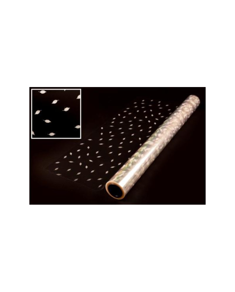 Rollo celofan hojitas pequeñas blanco 70x50mt.    