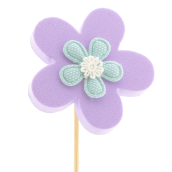 Pick flor fantasia lila 7cm en palo de 50cm       