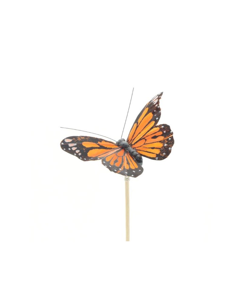 Pick mariposa atalanta 9cm palo de 50cm naranja   