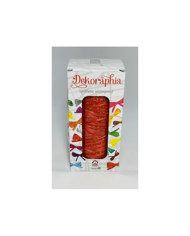 Cinta rafia roja+estrellas 4mm x 200mt.           