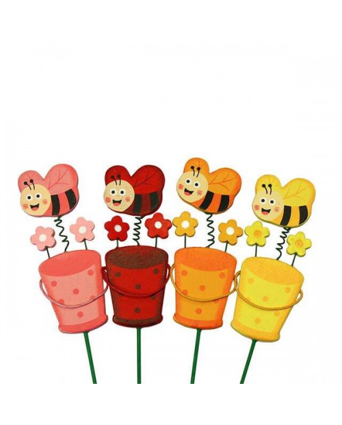 Pick maceta + abeja 4x9cm palo de 20cm            