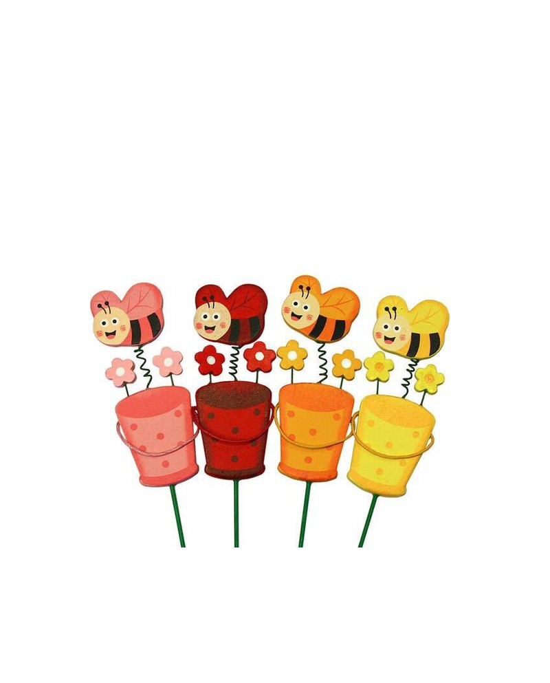 Pick maceta + abeja 4x9cm palo de 20cm            
