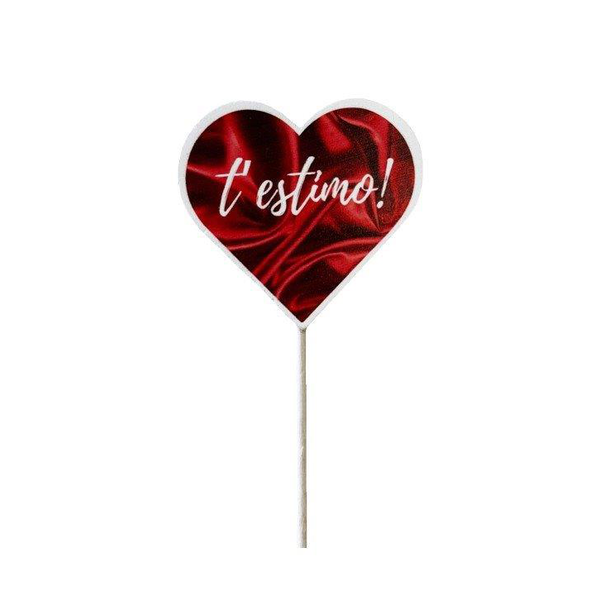 Pick t'estimo corazon con fondo tela rojo 10unid. 