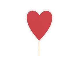 Pick corazon rojo y blanco lacey 10unid.          