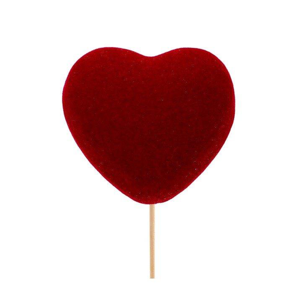 Pick corazon rojo terciopelo "big" 5unid.         