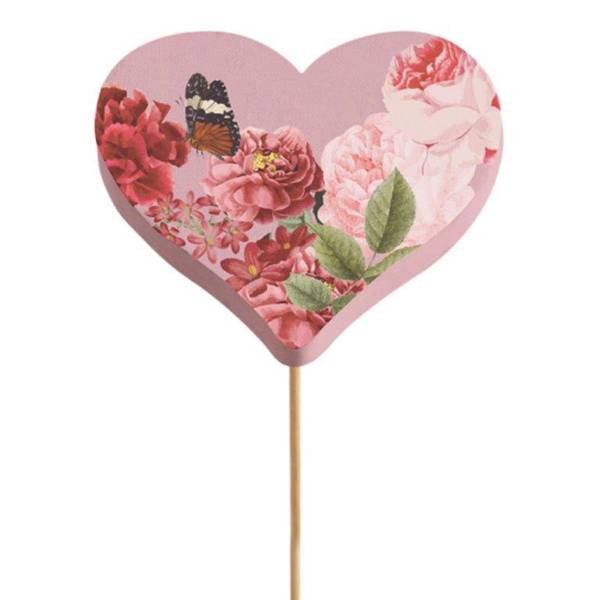 Pick corazón Amora 7cm en palo 50cm rosa/roja     